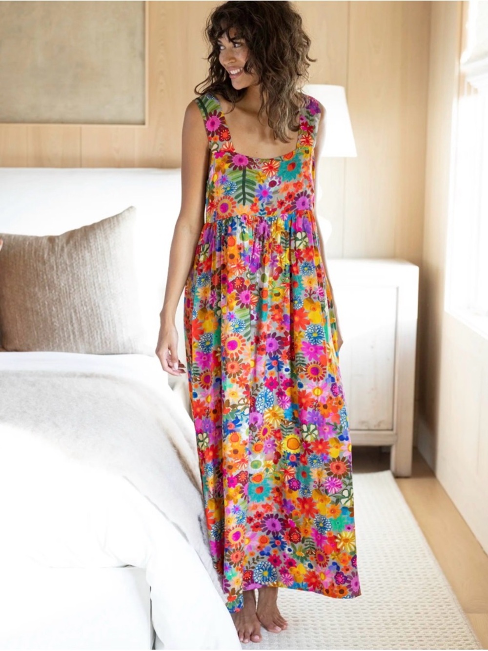 NATURAL LIFE Tricia Rainbow Calico Floral Maxi Dress M Medium
